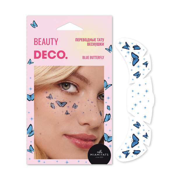 Набор переводных тату-веснушек `DECO.` FAIRYCORE by Miami tattoos (blue butterfly)